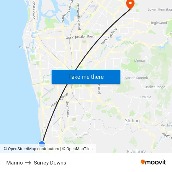 Marino to Surrey Downs map