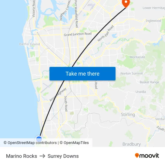 Marino Rocks to Surrey Downs map