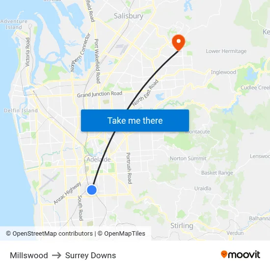 Millswood to Surrey Downs map