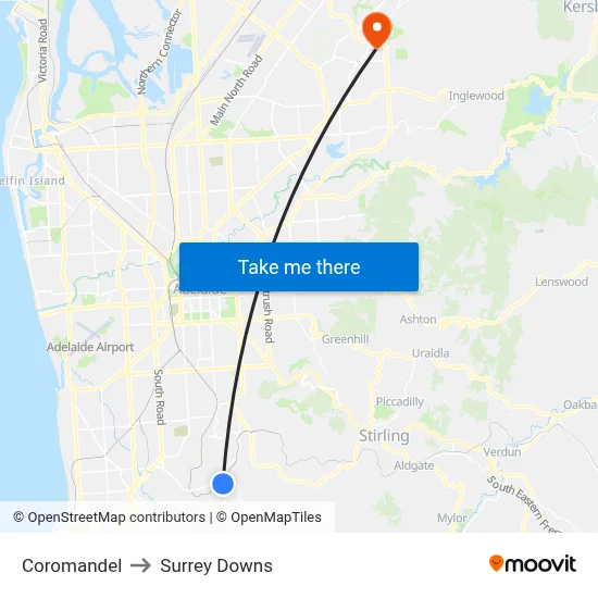 Coromandel to Surrey Downs map