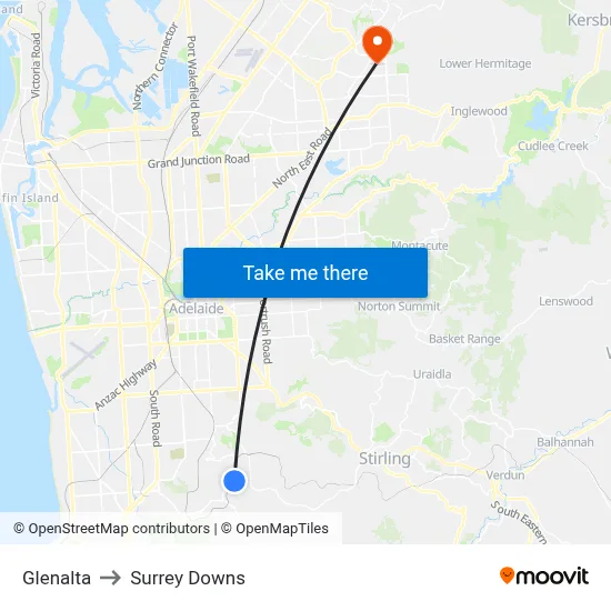 Glenalta to Surrey Downs map
