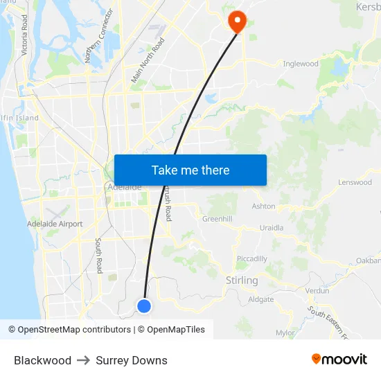 Blackwood to Surrey Downs map