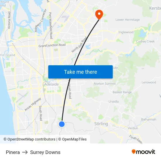 Pinera to Surrey Downs map