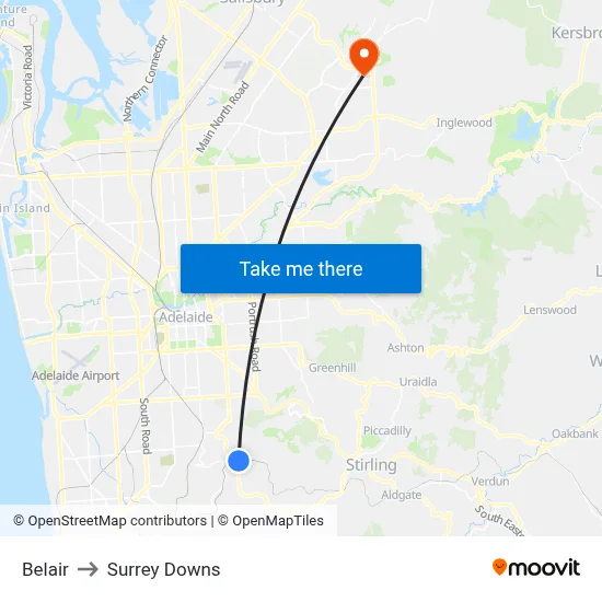 Belair to Surrey Downs map