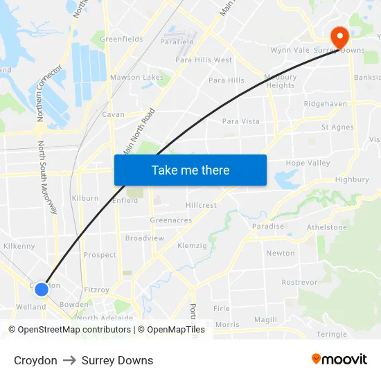 Croydon to Surrey Downs map
