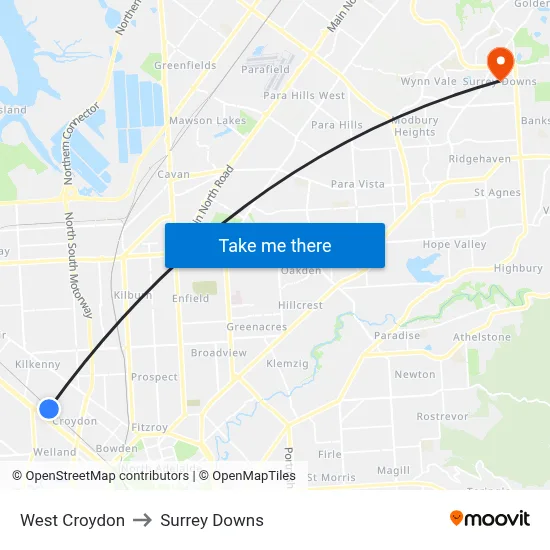 West Croydon to Surrey Downs map