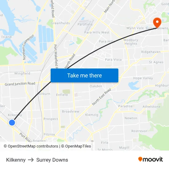 Kilkenny to Surrey Downs map