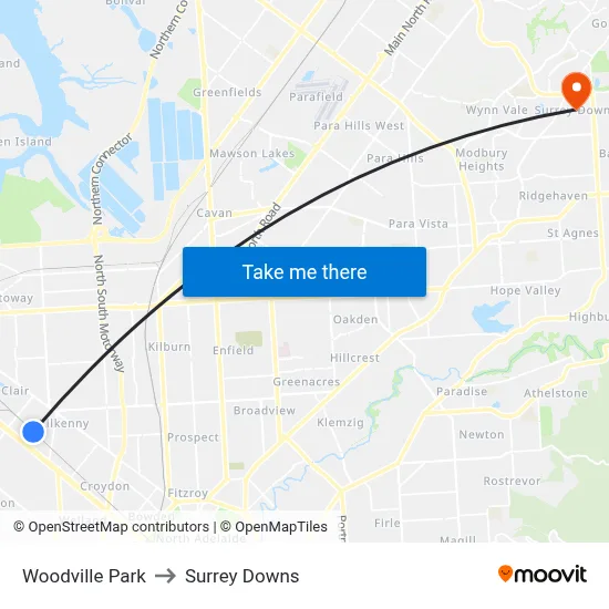 Woodville Park to Surrey Downs map