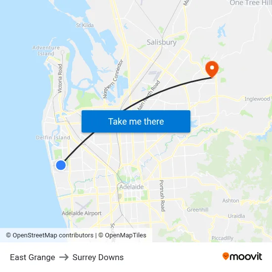 East Grange to Surrey Downs map