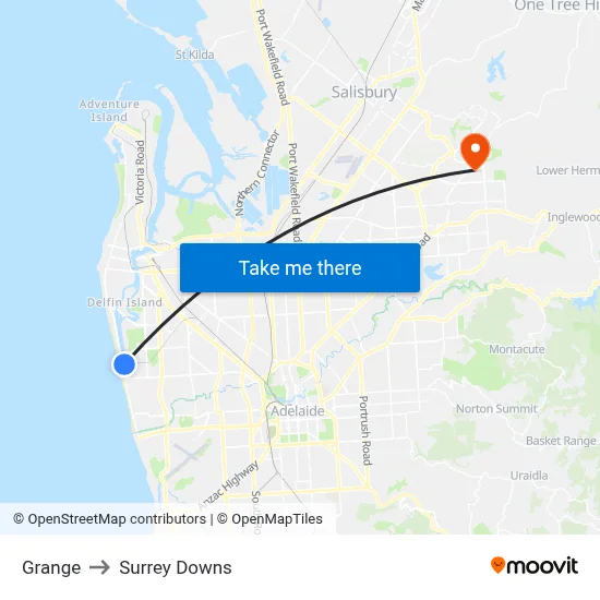 Grange to Surrey Downs map