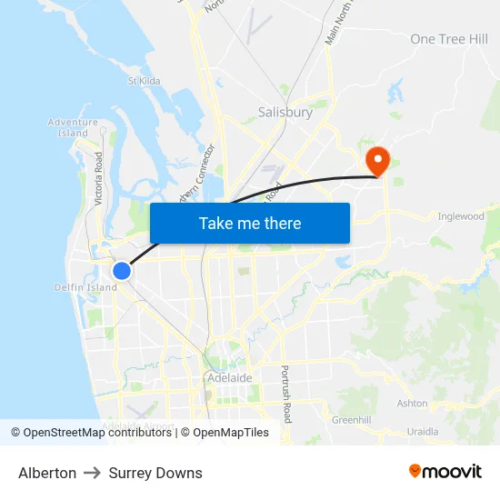 Alberton to Surrey Downs map
