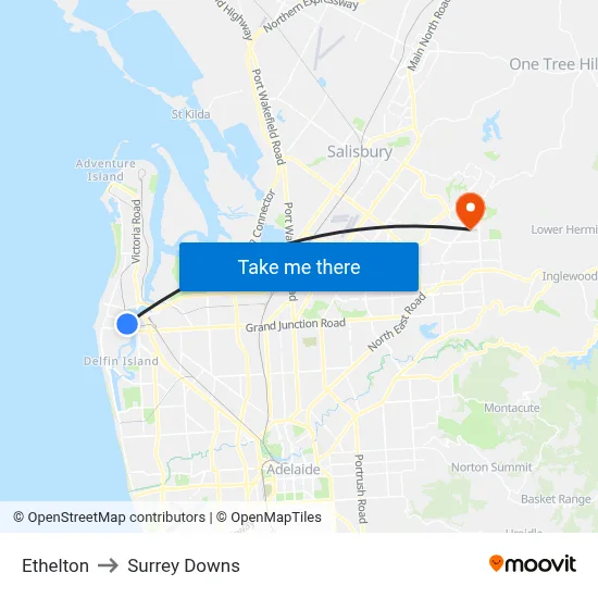 Ethelton to Surrey Downs map