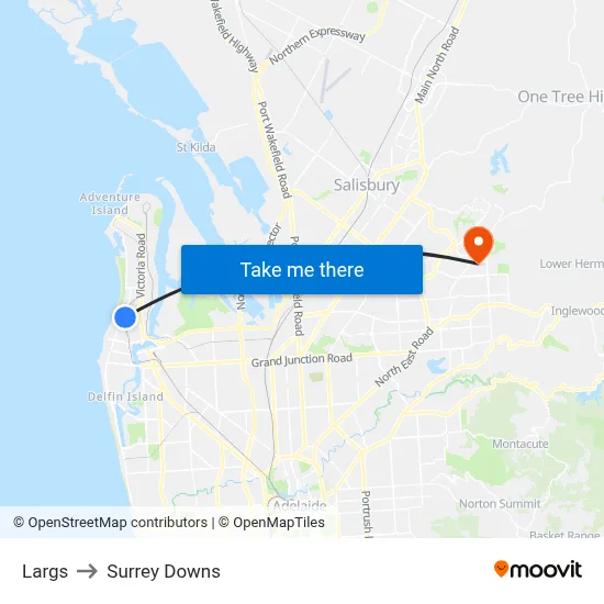 Largs to Surrey Downs map