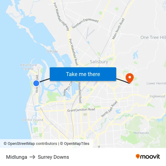 Midlunga to Surrey Downs map