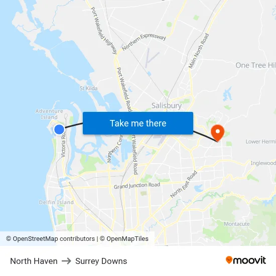 North Haven to Surrey Downs map