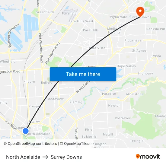 North Adelaide to Surrey Downs map
