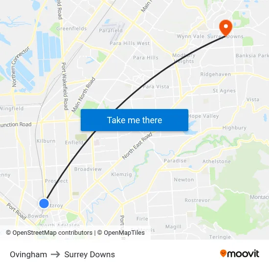 Ovingham to Surrey Downs map