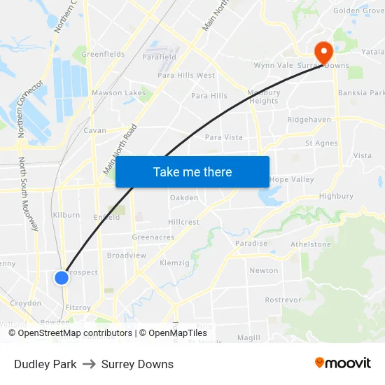 Dudley Park to Surrey Downs map