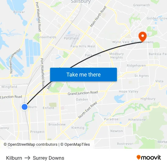 Kilburn to Surrey Downs map
