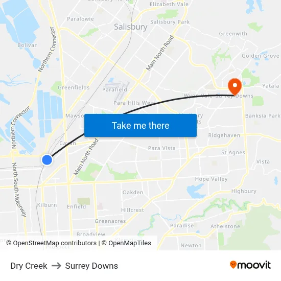 Dry Creek to Surrey Downs map