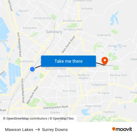 Mawson Lakes to Surrey Downs map