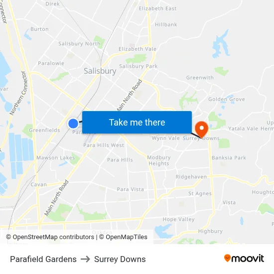 Parafield Gardens to Surrey Downs map