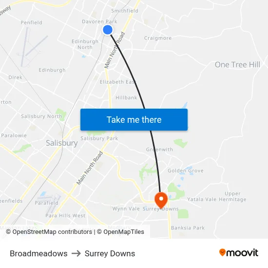 Broadmeadows to Surrey Downs map