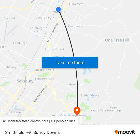 Smithfield to Surrey Downs map