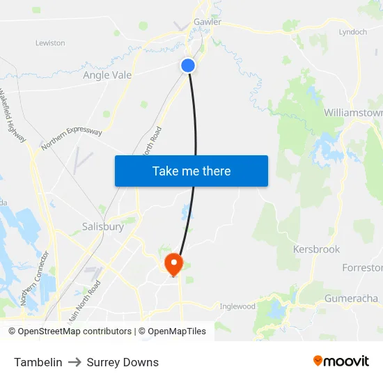 Tambelin to Surrey Downs map