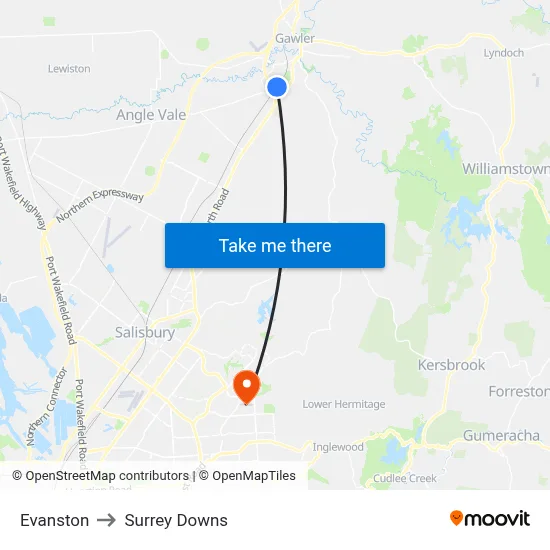 Evanston to Surrey Downs map