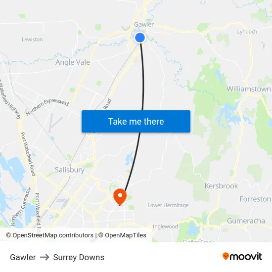Gawler to Surrey Downs map