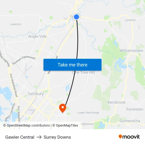 Gawler Central to Surrey Downs map