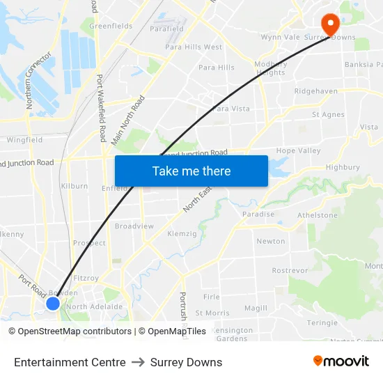 Entertainment Centre to Surrey Downs map