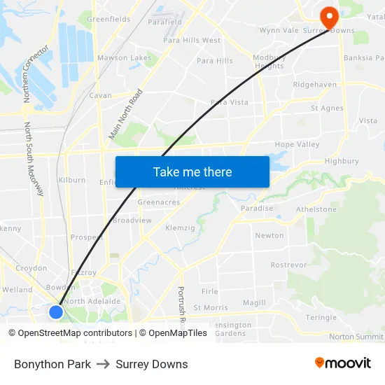 Bonython Park to Surrey Downs map
