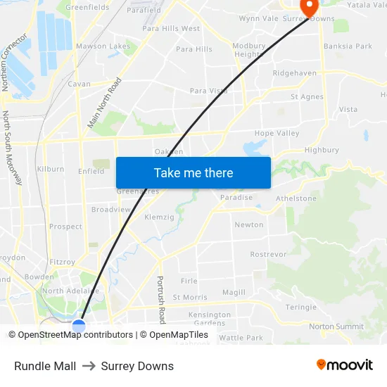 Rundle Mall to Surrey Downs map