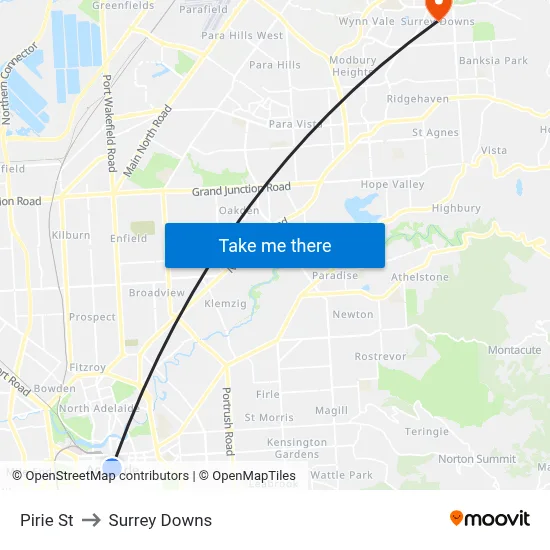 Pirie St to Surrey Downs map