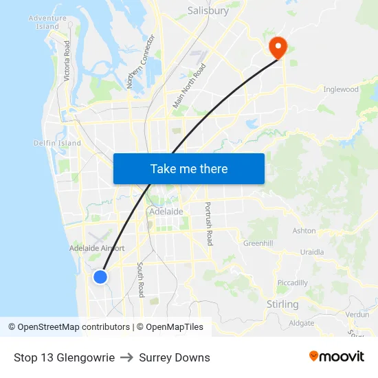 Stop 13 Glengowrie to Surrey Downs map