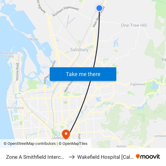 Zone A Smithfield Interchange to Wakefield Hospital [Calvary] map