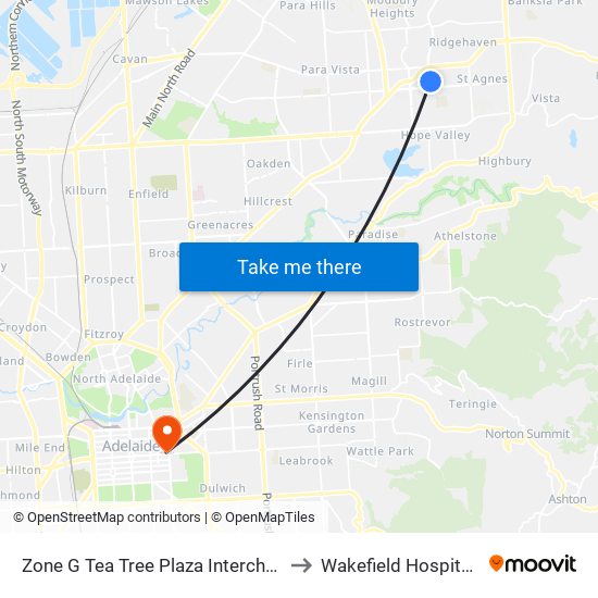 Zone G Tea Tree Plaza Interchange - East side to Wakefield Hospital [Calvary] map