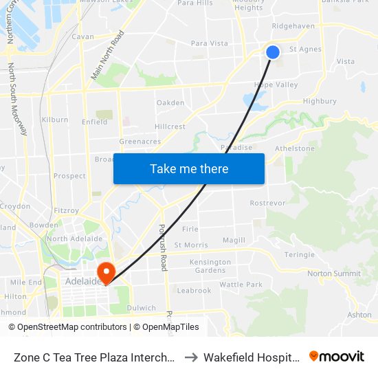 Zone C Tea Tree Plaza Interchange - West side to Wakefield Hospital [Calvary] map