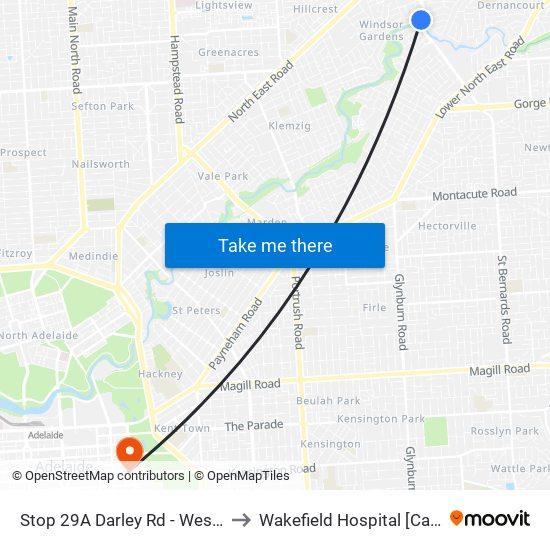 Stop 29A Darley Rd - West side to Wakefield Hospital [Calvary] map