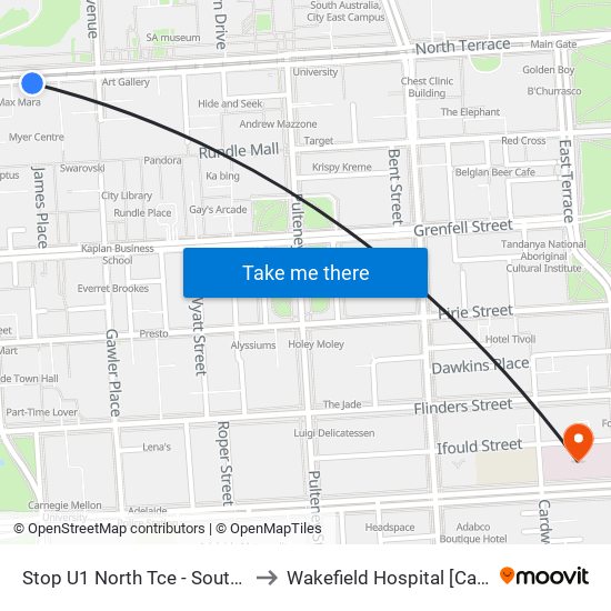 Stop U1 North Tce - South side to Wakefield Hospital [Calvary] map