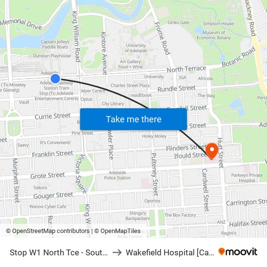 Stop W1 North Tce - South side to Wakefield Hospital [Calvary] map