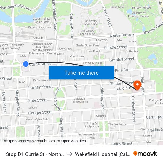 Stop D1 Currie St - North side to Wakefield Hospital [Calvary] map