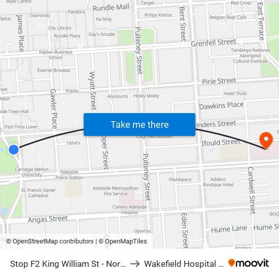 Stop F2 King William St - North East side to Wakefield Hospital [Calvary] map