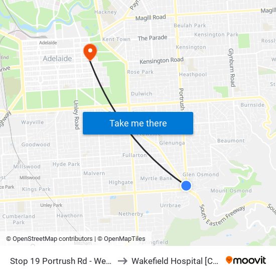 Stop 19 Portrush Rd - West side to Wakefield Hospital [Calvary] map