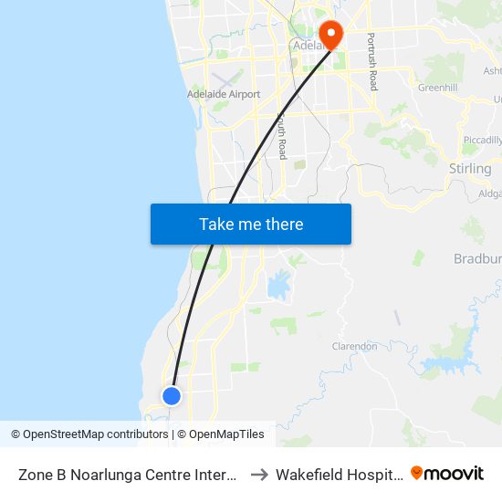 Zone B Noarlunga Centre Interchange - West side to Wakefield Hospital [Calvary] map