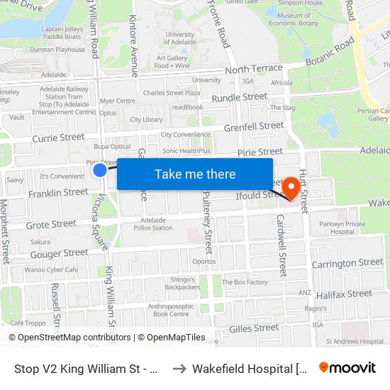 Stop V2 King William St - West side to Wakefield Hospital [Calvary] map