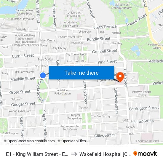 E1 - King William Street - East side to Wakefield Hospital [Calvary] map