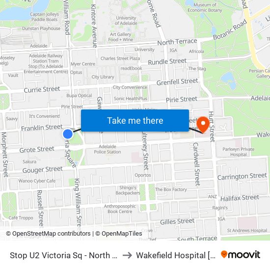 Stop U2 Victoria Sq - North West side to Wakefield Hospital [Calvary] map